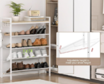 4-Tier Height-Adjustable Shoe Rack With Hooks - Image 2