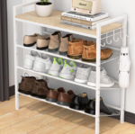 4-Tier Height-Adjustable Shoe Rack With Hooks