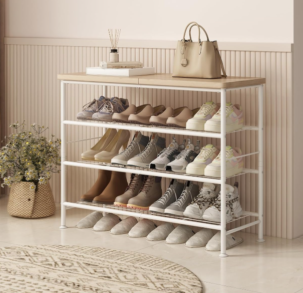 29 4-Tier Freestanding Metal Shoe Rack with Top Shelf - Image 1