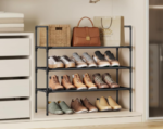3-Tier Narrow Metal Frame Shoe Rack With Non-Woven Fabric Shelves - Image 2