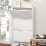 Wall-Mounted Hidden Metal Shoe Cabinet with 3 Tilt-Out Compartments
