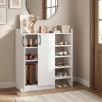 Shoe Cabinet with Doors, Adjustable Shelves, and Open Storage