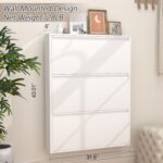 Wall-Mounted Hidden Metal Shoe Cabinet with 3 Tilt-Out Compartments - Image 2