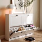 Shoe Cabinet with 4 Adjustable Tilt-Out Compartments and Anti-Tip Design