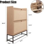 Slim 2-Tier Shoe Cabinet with Tilt-Out Compartments and Linen-Finish Panels - Image 2