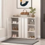 Shoe Cabinet with Doors, Open Storage, and 3-Level Adjustable Shelving