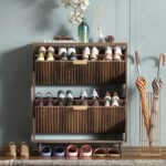 Narrow Freestanding Modern Shoe Cabinet with 2 Tilt-Out Compartments