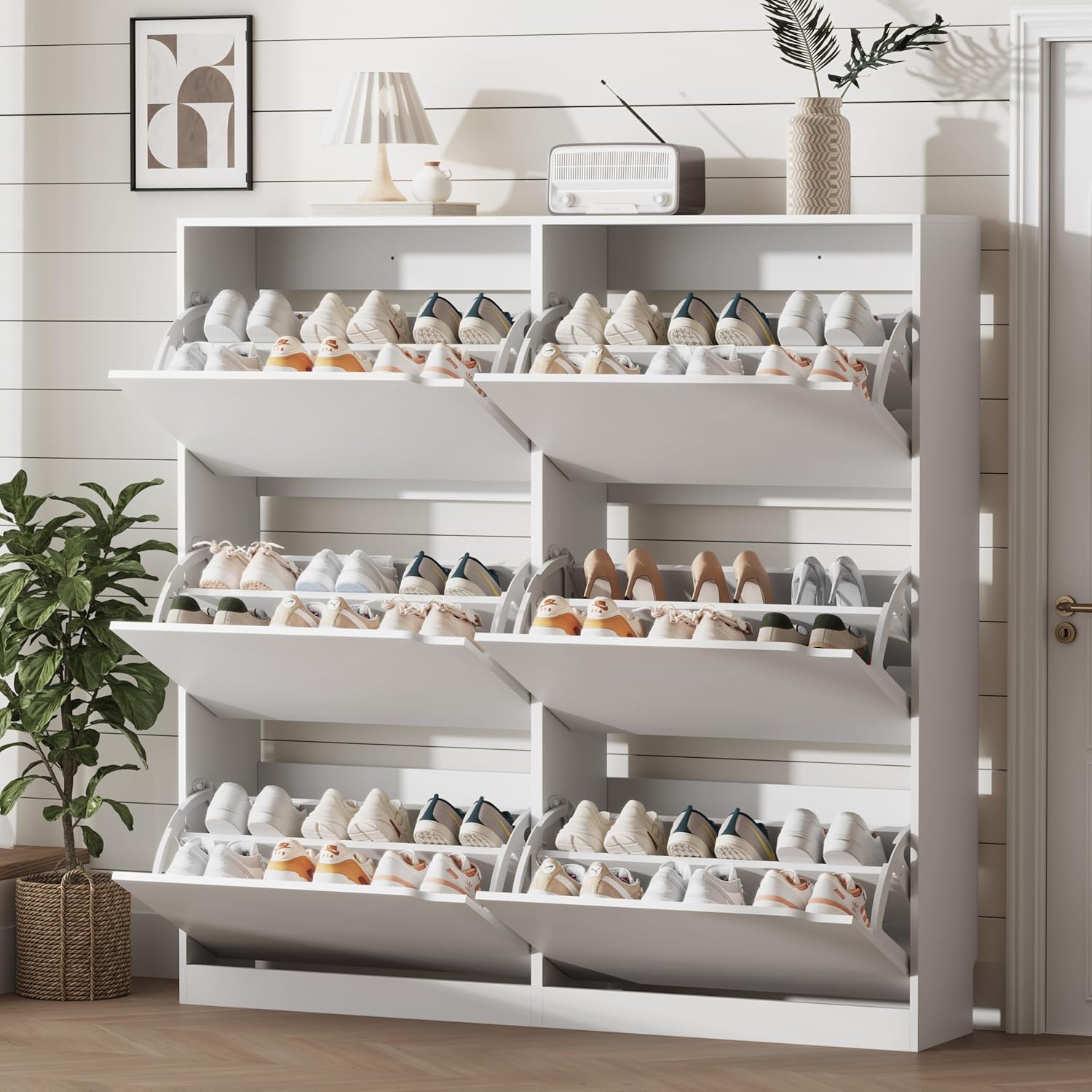 810IvP0UprL._AC_SL1500_.jpg Narrow Wooden Hidden Shoe Cabinet with 6 Tilt-Out Compartments - Image 1