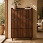 Hidden 3-Tier Shoe Cabinet with Tilt-Out Compartments and Striped Panels