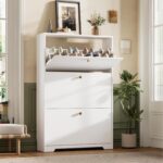 Narrow Minimalist Modern Shoe Cabinet with 3 Tilt-Out Compartments