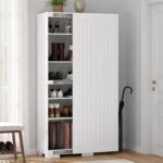 Shoe Cabinet with Doors, Adjustable Shelves, and Hooks