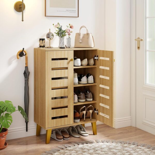 4-Tier Shoe Cabinet with Louvered Doors and Adjustable Shelves