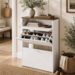 Narrow Shoe Cabinet with 1 Tilt-Out and 1 Drop-Down Compartment