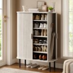 6-Tier Wooden Shoe Cabinet with Sliding Doors and Adjustable Shelves
