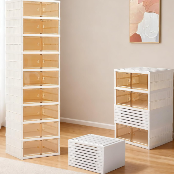 Foldable Stackable Clear Plastic Shoe Rack With Doors